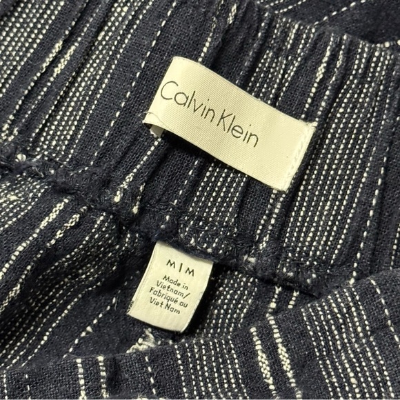 Calvin Klein Linen Blend Pull On Navy Striped Straight Leg Pants - Picture 8 of 9